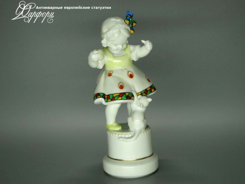 Купить фарфоровые статуэтки Katzhutte, Девочка и кошка, Германия